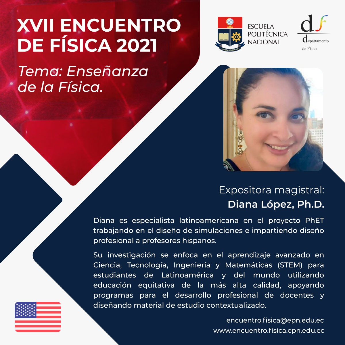 El proyecto PhET crea simulaciones y laboratorios virtuales para aprendizaje de ciencias y matemáticas. 💻🕹📊  ¿Quieres escuchar a una especialista en este proyecto? 🙌🤯

🗓Del 25 al 29 de octubre de 2021.
✍🏽 Regístrate en: bit.ly/3jVDc4x
ℹ️ encuentrofisica.epn.edu.ec