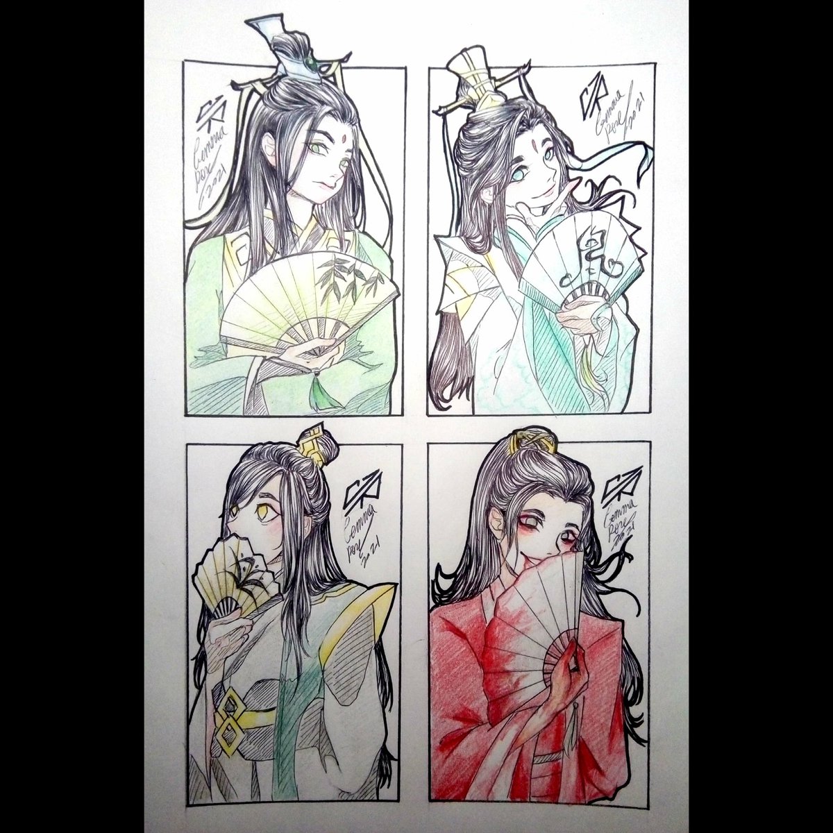 GMR_artwork's tweet photo. #inktober2021day7 #fan
drew the 4 famous "fan loving" characters from 4 famous danmais
#ShenQingqiu from #ScumVillainsSelfSavingSystem
#ShiQingXuan from #heavenlyofficialsblessing
#NieHuaisang from #GrandmasterofDemonicCultivation
#WenKexing from #WordOfHonor https://t.co/wlwwraZD5d