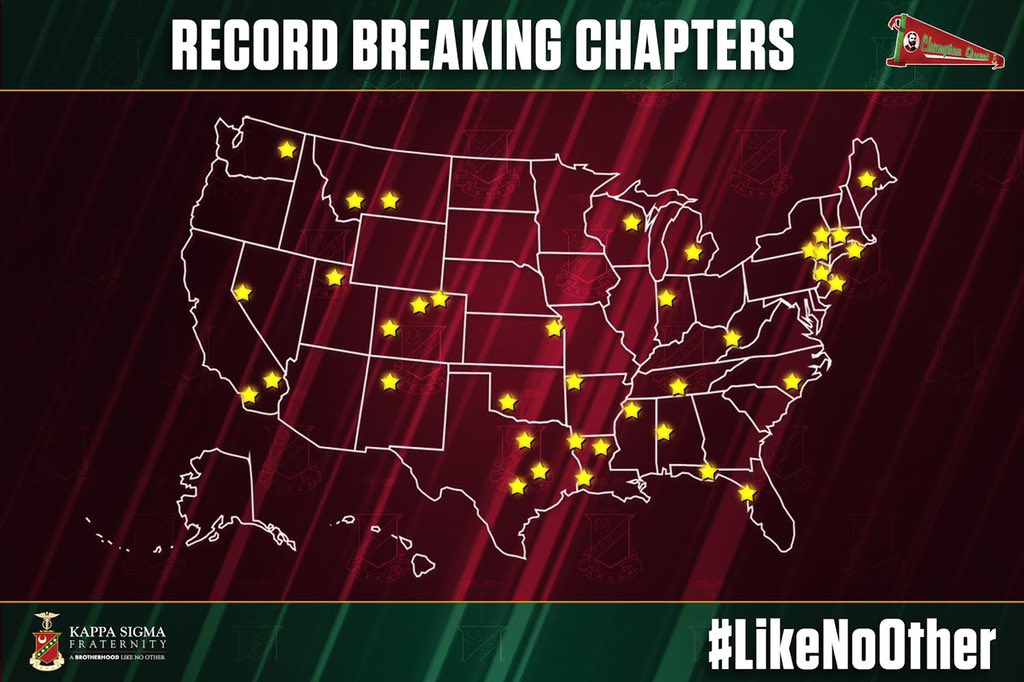 KappaSigmaHQ's tweet photo. Today, we’re highlighting our Record Breaking Chapters! 38 chapters have set ALL-TIME recruitment records this semester across North America, and we’re not done yet! Is your chapter ready to set a new record on your campus? #AEKDB #MostPreferred #ChampionQuest #RunItBack https://t.co/Fdv88xGsjh