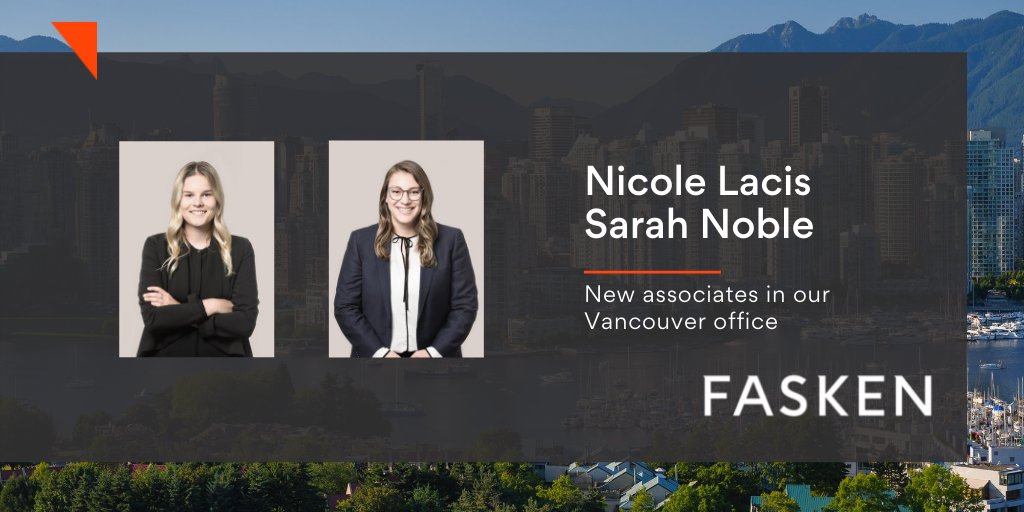 FaskenLaw's tweet photo. After successfully completing their Articles with the firm, we are pleased to welcome back our newest Associates Nicole Lacis and Sarah Noble to our Vancouver office.
#FaskenBC #TeamFasken https://t.co/3lCGvDM47z