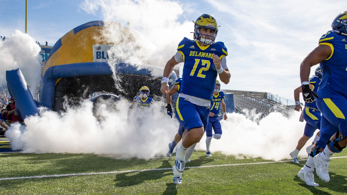 BlueHensRadio's tweet photo. This week's featured Blue-Gold Blue Hen is @ZachGwynn. Zach, a @Salesianum grad, scored a TD in the 2018 @DFRCBlueGold game to the delight of his buddy, Jonathan Mitchell. 

Be sure to mark your calendars for the 2022 DFRC Blue-Gold All-Star Game on June 17th at Delaware Stadium. https://t.co/t5MJTxXbK0