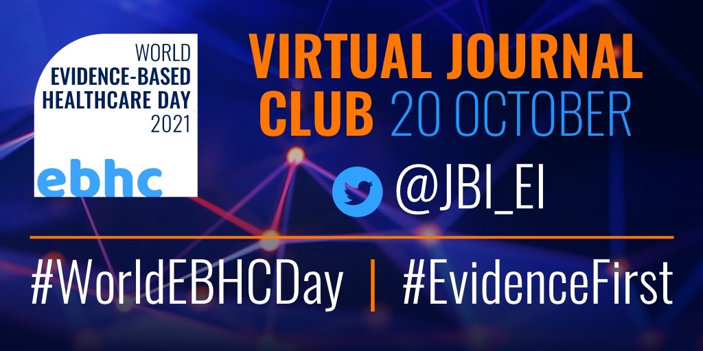 JBI_EI's tweet photo. To acknowledge @WorldEBHCDay, @JBI_EI will be hosting its first Virtual JOURNAL CLUB. 
It is a closed group🔒but #watchthisspace for highlights of the event!! #EvidenceFirst #EvidenceForAll @CraigSL01 @AndreaRochon @AdriaMarquezL @JBIEBHC @wkhealth @MariaAPinero https://t.co/5kjuxfZffE