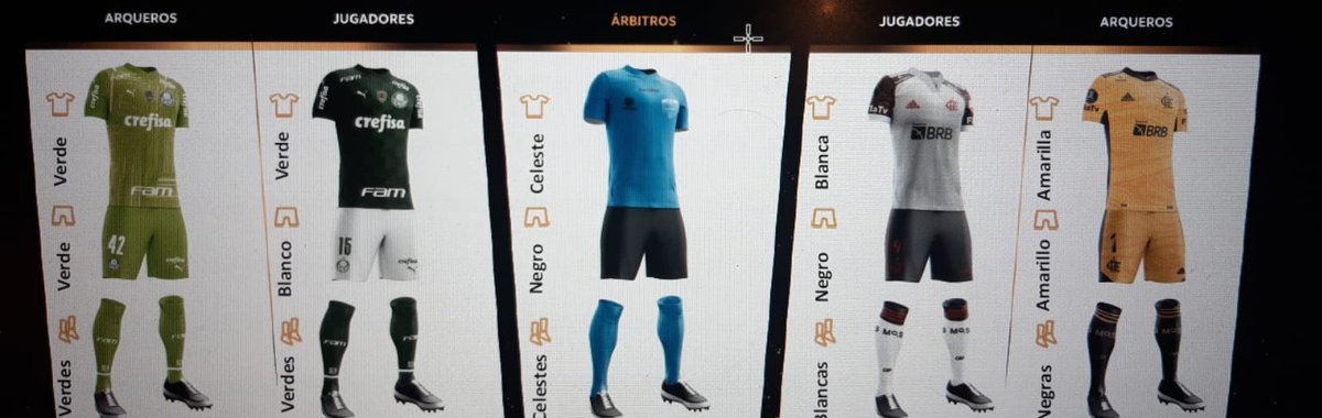 Ainda falta muito para a final da Libertadores, mas os uniformes de Palmeiras e Flamengo já foram definidos pela Conmebol.

Fla jogará de camisa branca, calção preto e meias brancas.