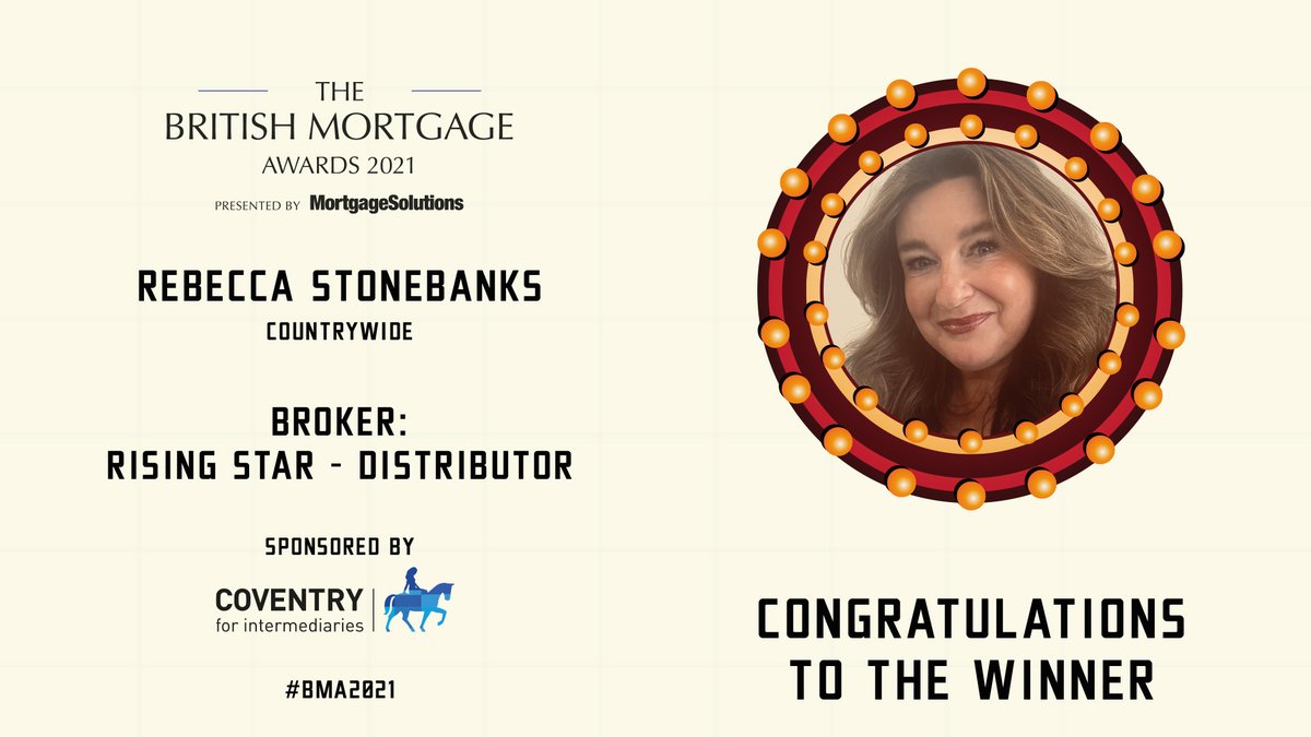 mortgagesols's tweet photo. The first #BMA2021 award goes to Rebecca Stonebanks from Countrywide for Broker: Rising Star - Distributor! Fantastic work! https://t.co/GxyAZiShNR