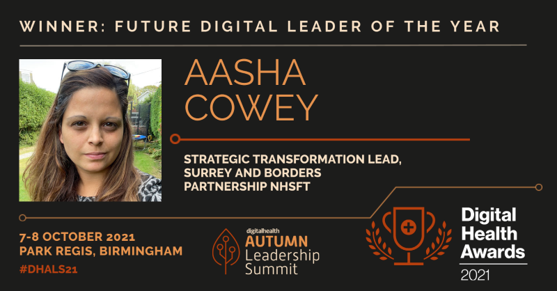 DHLeadersSummit's tweet photo. The winner of the Future Digital Leader of the Year Award goes to...
๐@AashaCowey Strategic Transformation Lead, @sabpNHS ๐
Congratulations Aasha! ๐ #DHALS https://t.co/3znCBrNzjD