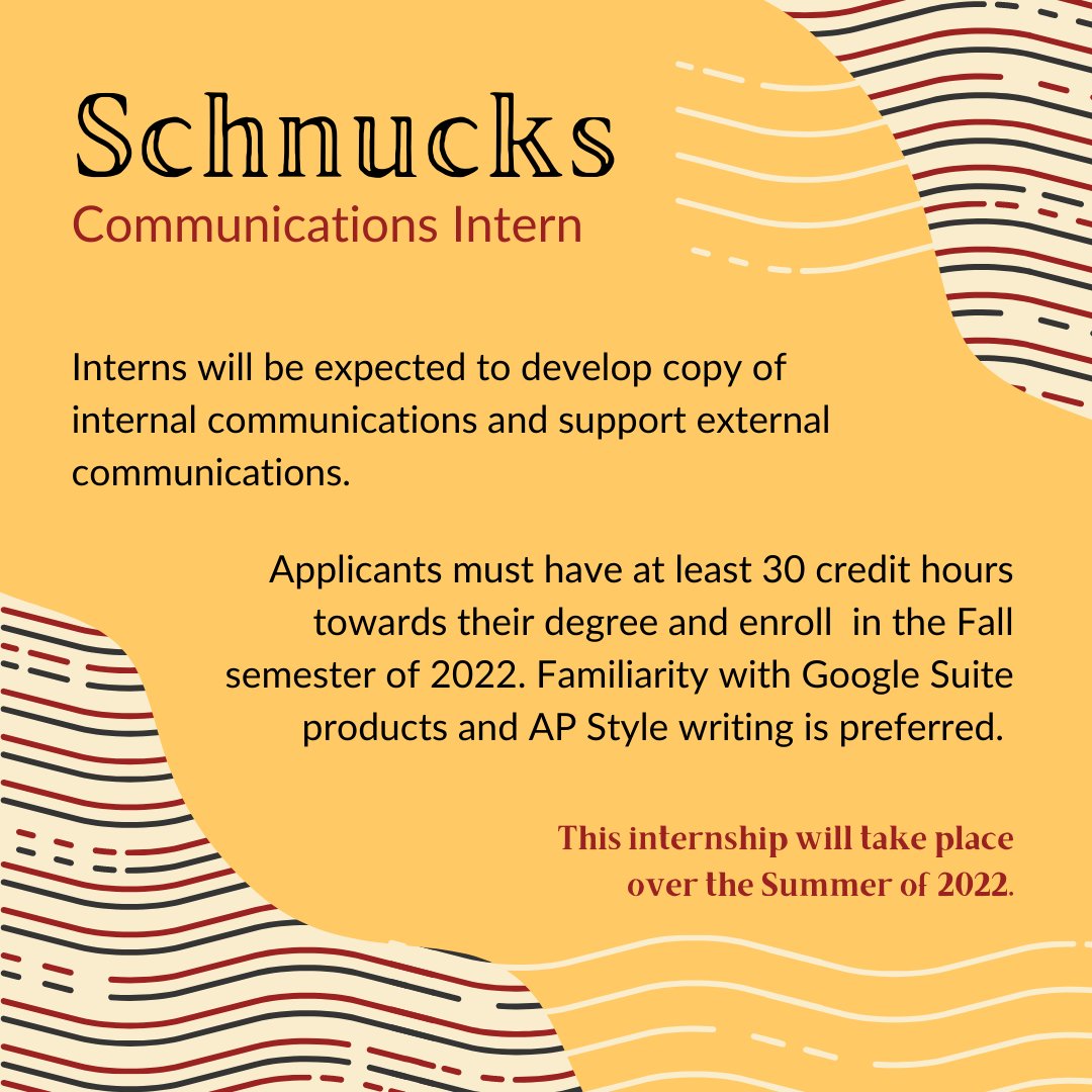 tsucommintern's tweet photo. Schnucks is looking for a full-time intern during the Summer of 2022. Qualifying students may apply online.
🥐 
https://t.co/I1eg4Eng9Z https://t.co/gHpGXSd31G