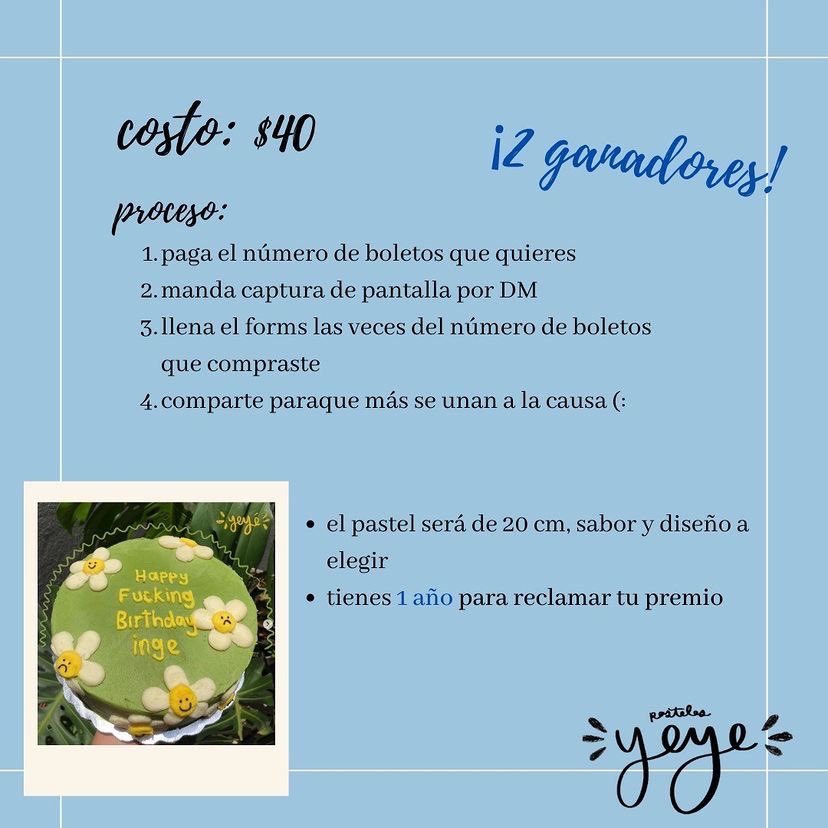 SofVegae's tweet photo. Holaaaa, los invito a participar en esta rifa de dos pasteles para juntar fondos para el tratamiento de Mara. Una amiga que fue diagnosticada con rabdomiosarcoma orbitario en 2020. Ojalá puedan participar o ayudar a compartirlo💛💛 https://t.co/ERcPsZxWFO