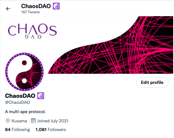 ChaosDAO's tweet photo. New profile, who dis?

Thanks to @amouri and @kuhbowchuh for inspiring the art of ChaosDAO! https://t.co/K84hwfVZjf