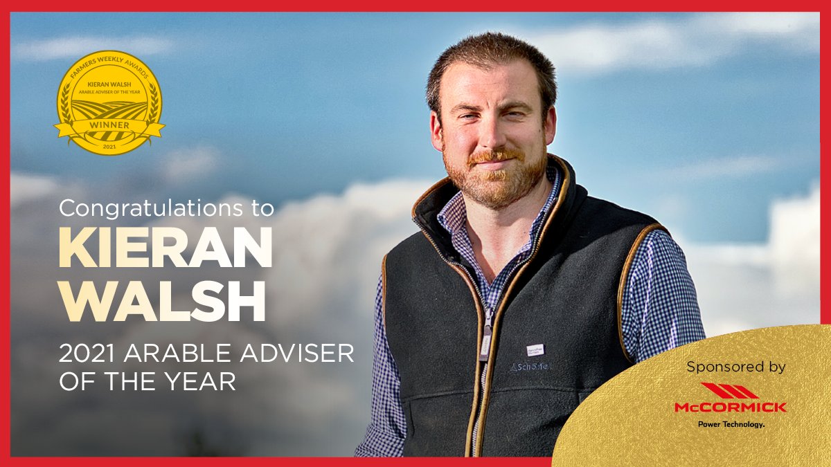 The 2021 Arable Adviser of the Year is Kieran Walsh. <a href="/gaff1wiz/">Kieran C Walsh</a>  

The Velcourt independent agronomist's hard work is enabling growers to achieve the most efficient means of crop production at the lowest cost.

Proudly sponsored by <a href="/McCormickUKROI/">McCormick Tractors UK & Ireland</a>  

#FWAwards