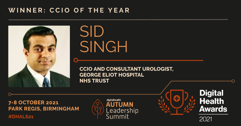 DHLeadersSummit's tweet photo. The winner of the #CCIO of the Year Award goes to...
๐Sid Singh, CCIO and Consultant Urologist, @GEHNHSnews๐
Congratulations Sid! ๐ #DHALS https://t.co/hQv0gvCBng