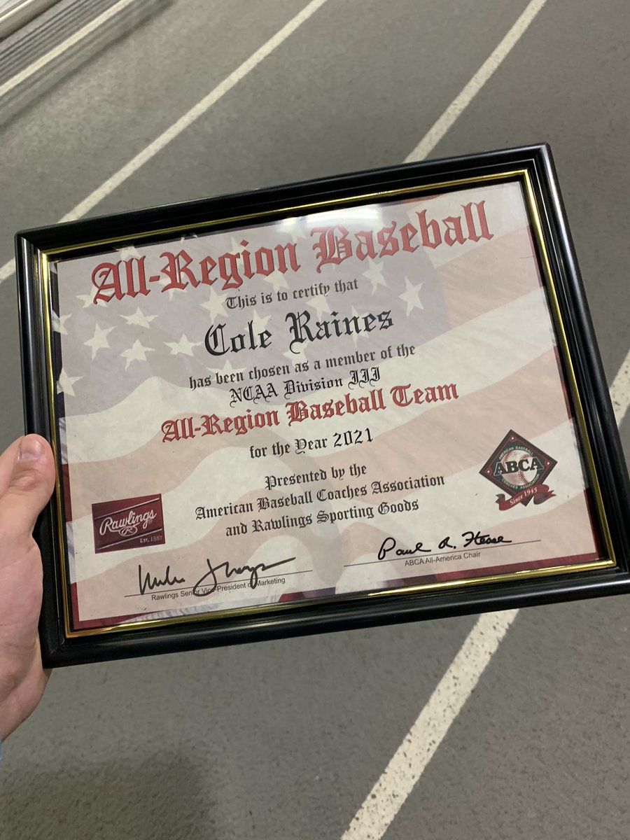 Got this picture from <a href="/craines38/">Cole Raines</a> today, was 1 of 3 players ever from <a href="/MSOE_Baseball/">MSOE Baseball</a> to receive this honor. His relentless effort and dedication to overcome obstacles and be successful in baseball will forever make me proud. #courage #guts #noquit #nevereasy