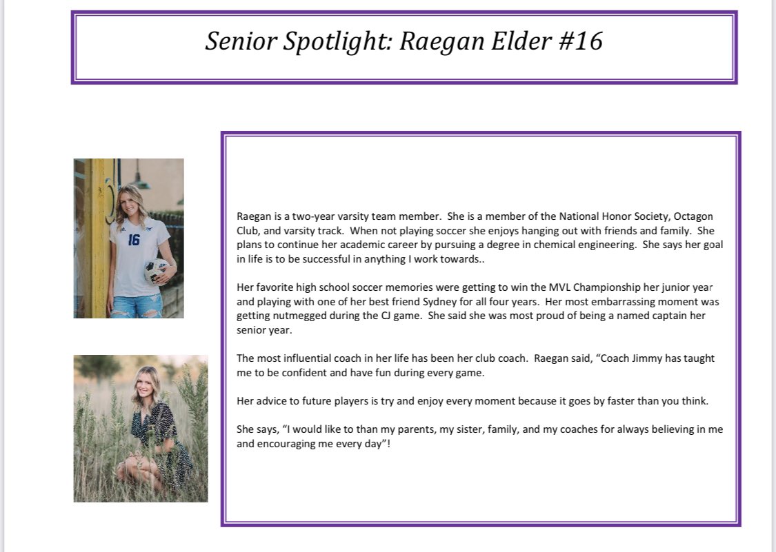 It’s Senior Week and today we spotlight our third senior, captain <a href="/raegane_16/">Raegan</a>
