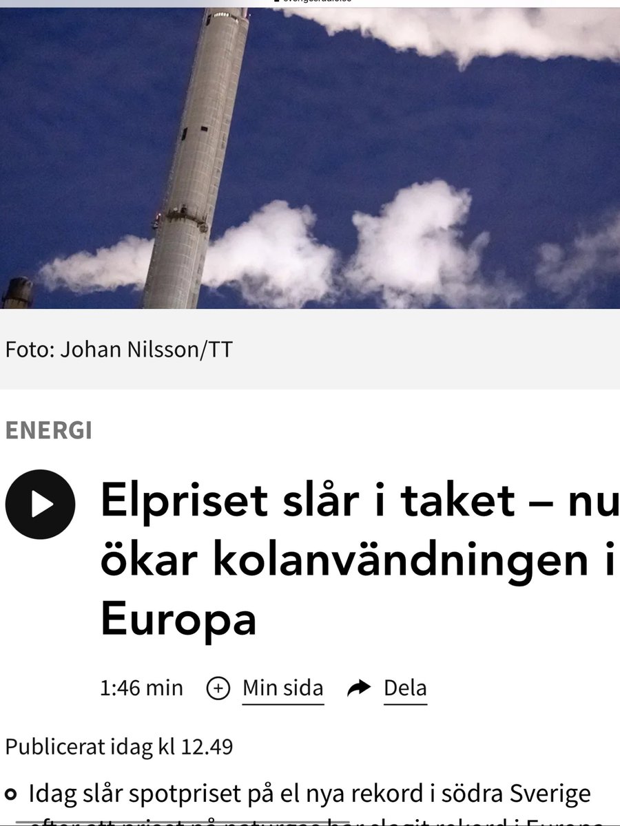 beckmansasikter's tweet photo. Miljöpartiet har en fantastisk förmåga att alltid hamna på fel sida i politiken. Frågan är varför S och C ger dem det politiska inflytandet? Spotpriset på el i södra Sverige slog nytt nytt rekord uppåt. Firar Lorentz med tårta då? #svpol #prischock #elbrist https://t.co/TePJz52xwF