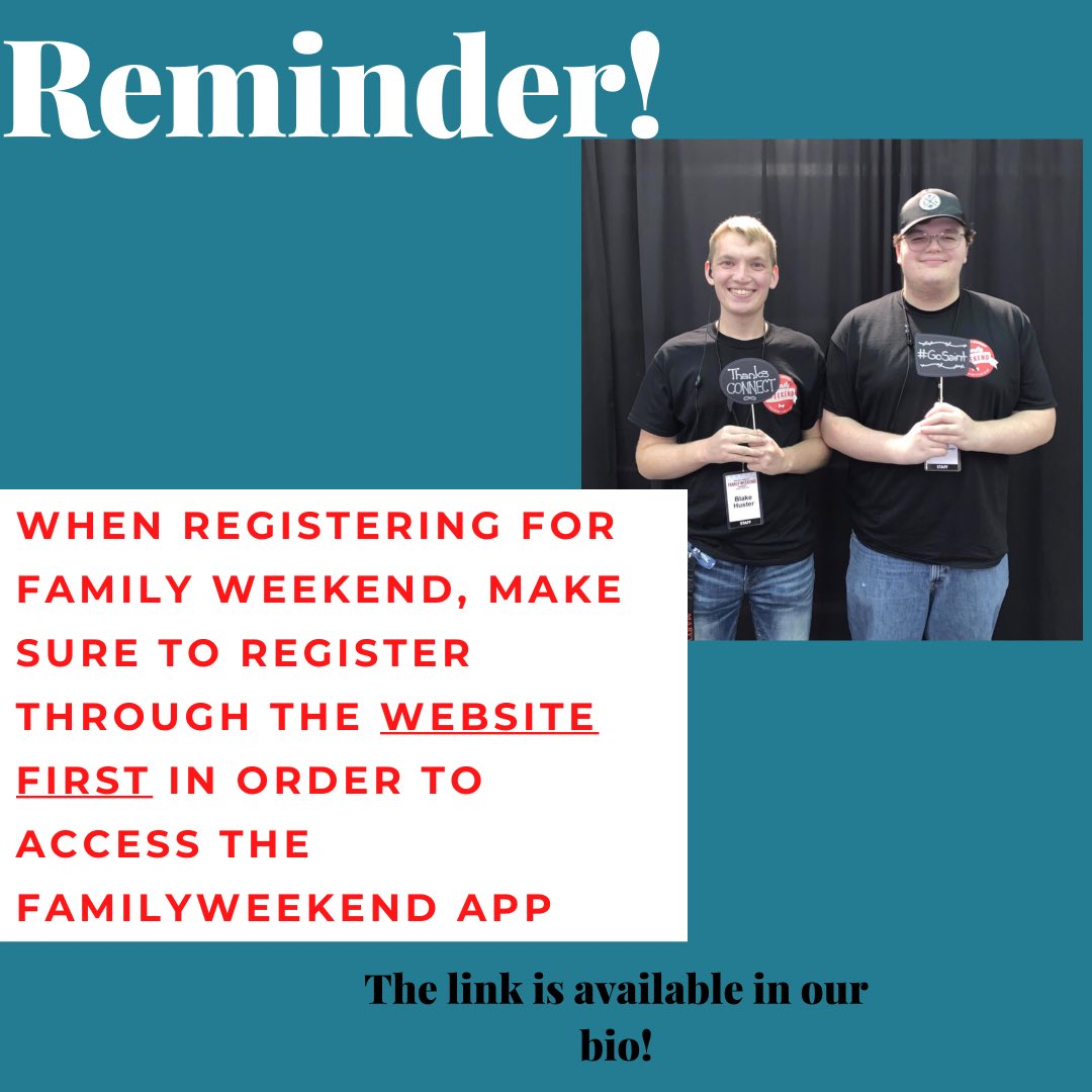 A quick reminder that if you want to participate in family weekend, you have to register through the Family Weekend Website first in order to use the family weekend app! 
Link: maryville.edu/familyweekend
DM us for any questions! 😊