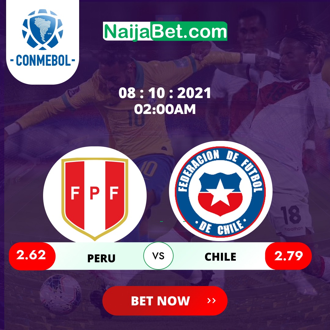 dee_juls's tweet photo. 🏟 Peru Vs Chile
🕗 02 :00AM
#CONMEBOL 

Peru and Chile will face off at the Estadio Nacional de Lima, with both sides in desperate need of a win to reignite their World Cup 2022 qualifying hopes.

Boosted Odds 🚀 https://t.co/Bdi5Oynbe6

#NaijaBet #WorldCupQualifiers #WorldCup https://t.co/gxYmVEBdJv