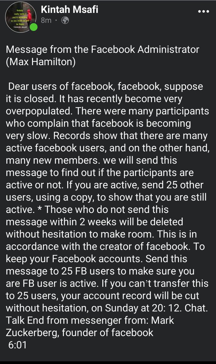 kintahmsafi's tweet photo. After 24 hours Facebook will be rebooted and will cost money so that users can use it if you don't follow the terms and conditions given by Facebook Administrator #MaxHamilton ๐
#Facebook
#facebookdown
#facebookisback https://t.co/2BEehDHrme