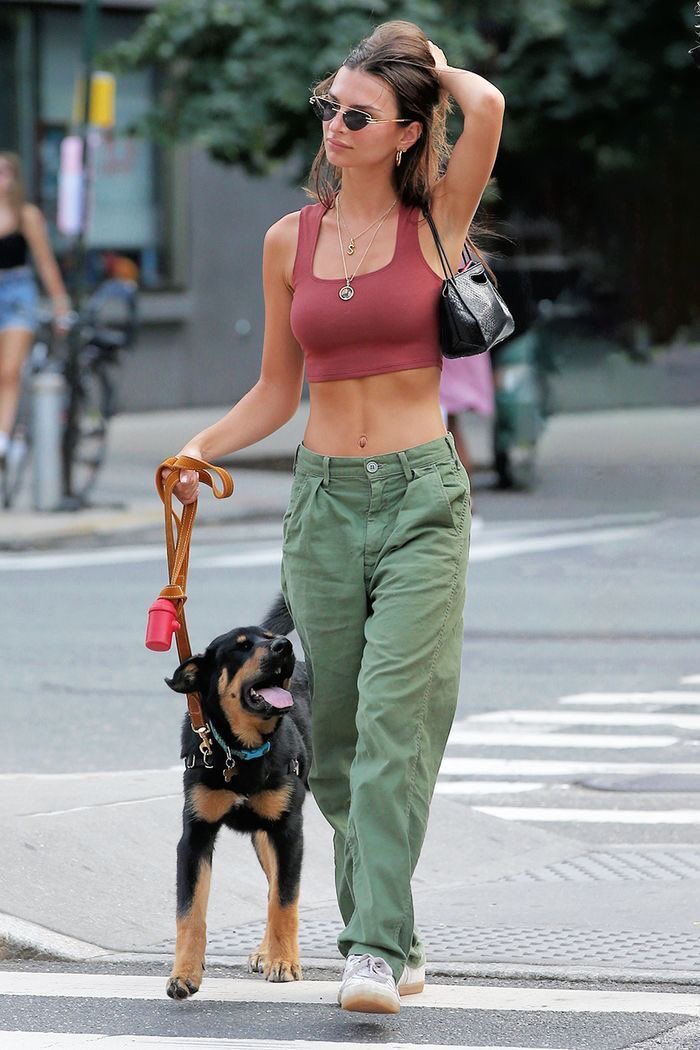 the category is dog-walking street style and emily ratajkowski always wins