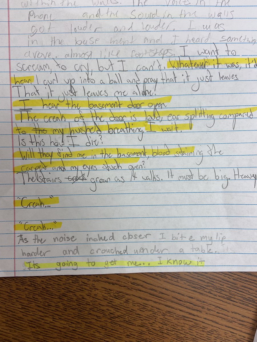 Miss_Sangi's tweet photo. Flexing our creative writing muscles! Students passed their stories around and were given different moods to create in their writing. #showdonttell https://t.co/Aw3dO7aNXC