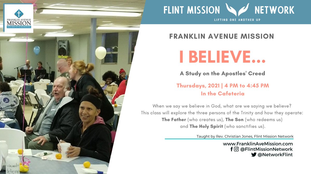 NetworkFlint's tweet photo. Come join us at @FamFlint as we begin #IBelieve, a Bible study on the Apostles' Creed. Thursdays, 4:00pm. #Flint #Church https://t.co/0X9Hsym7h7