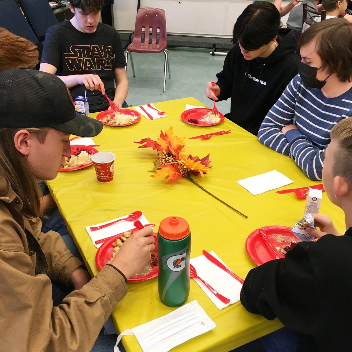AIAO_SD22's tweet photo. We had a wonderful Thanksgiving potluck where students &amp; staff came together over to share delicious food, stories, and company. The energy was warm &amp; welcoming. It was lovely to connect with one another. Our day ended with a gratitude circle and a game of camouflage.@SD22Vernon https://t.co/1CDNUucWX2