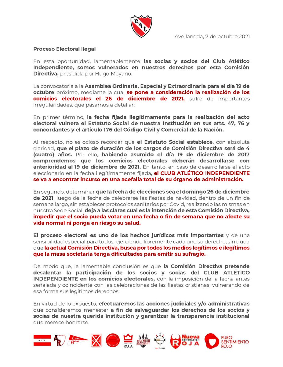 Representantes de socios Independiente Presente tweet media