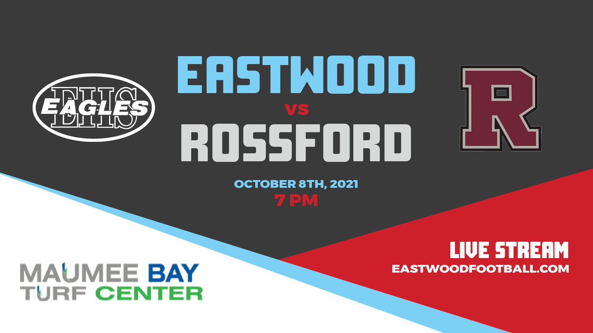 Week 8: Eastwood (6-1) vs Rossford (4-3)

For those not able to attend in person, the live stream will begin at 6:15 PM for Senior Night and Stadium Renaming Ceremony.

Thank you to <a href="/maumeebayturf/">Maumee Bay Turf</a> for making this weeks stream possible!