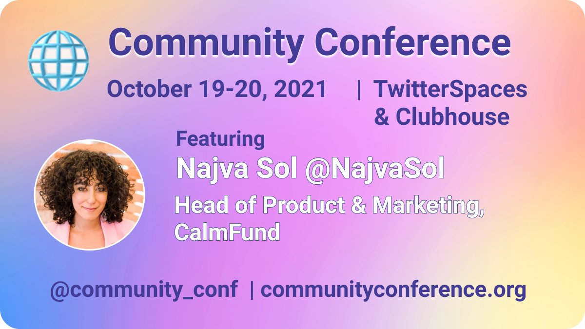 community_conf's tweet photo. Featured Speaker: Najva Sol

Najva is building community at @FounderSummit and helping founders at @calmfund!    

Register to learn from Najva and other amazing speakers:
https://t.co/SjfHxmdVfP

@Najvasol https://t.co/J4xaxntFce
