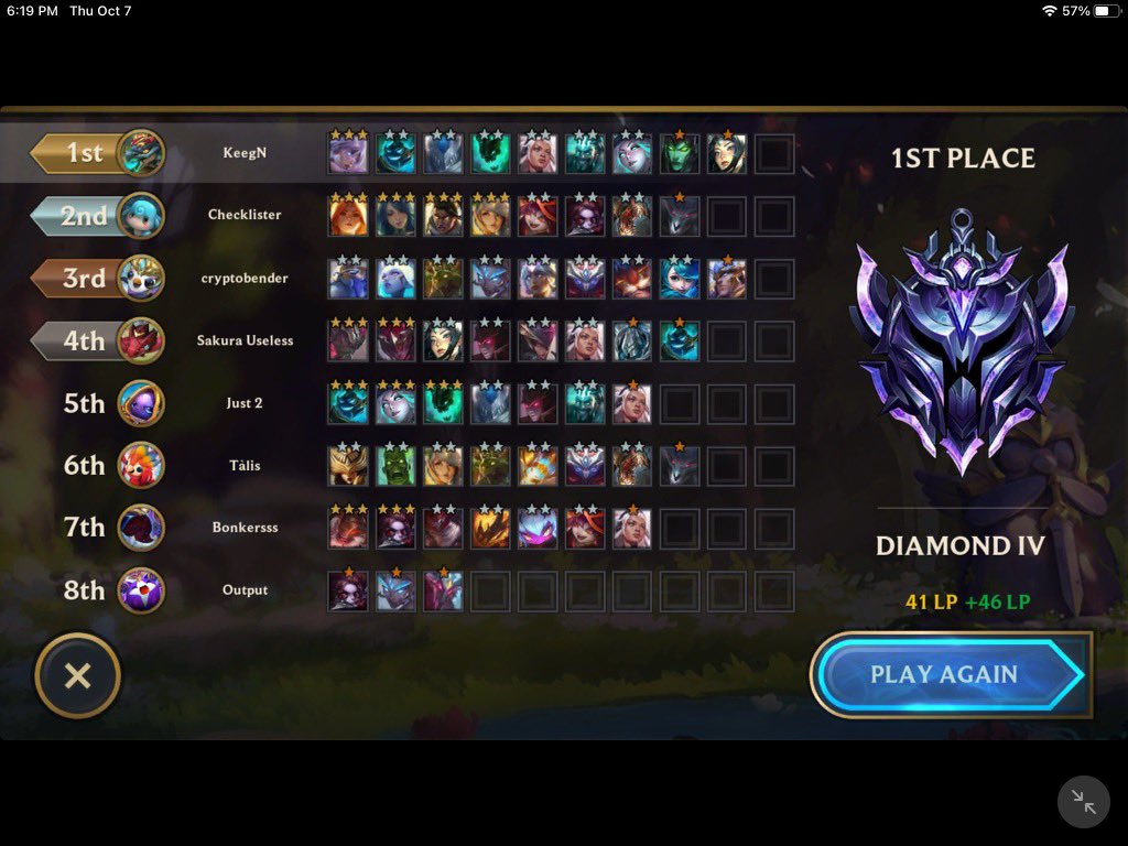 GamesKeegn's tweet photo. ahhhhhhh finally made it. sad it took so long this mid-set, glad we’re here tho #teamfighttactics #ranked #diamond https://t.co/S5oFTDYpkb