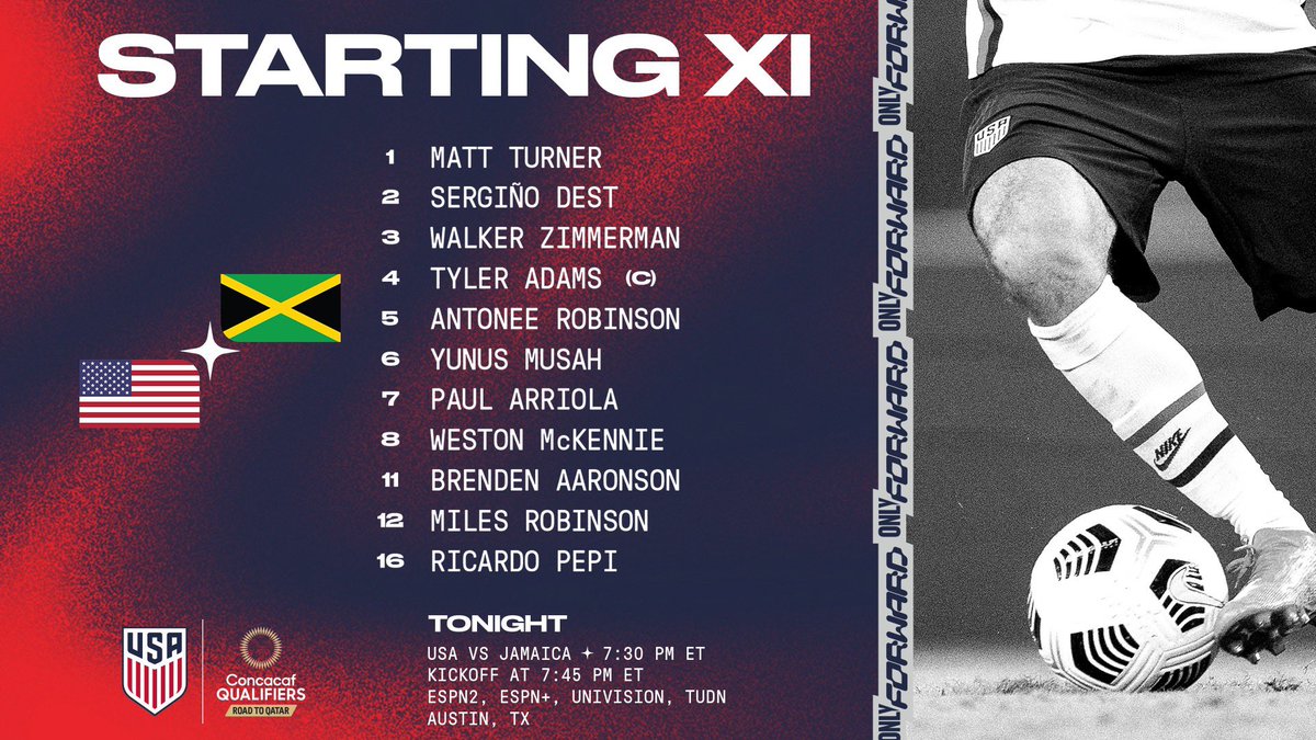 USMNT's tweet photo. 3 Points at Home. Let's get it. 🇺🇸 

Lineup Notes: https://t.co/hsMAUByxW3

#OnlyForward #SoloPaLante https://t.co/crw0vrJZmg