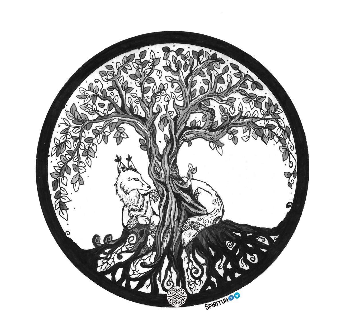 Spirituh's tweet photo. Tree of life, draw for Kitchi! #traditionalart  #ArteAMano  #conceptart #Celtic #celta  #arte #artistappreciation #fantasyart #conceptart #AnimalArtistsUnite  #canine #yggdrasil #foxAnimal https://t.co/uGzNvUPcVn