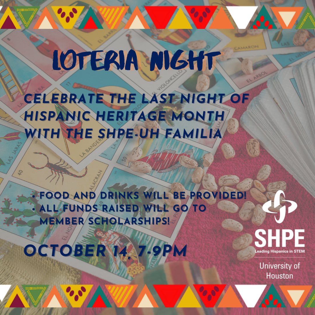 SHPE_UH's tweet photo. We're know you may be stressed about the upcoming midterms, so we have the perfect way for you to destress with your Familia.

Join us for Loteria Night, where all funds raised will go towards scholarships that will be awarded to members at our annual banquet!

RSVP in bio https://t.co/VAgEYGg0pI