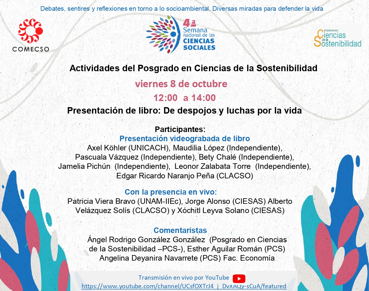 COMECSO's tweet photo. Actividades de cierre del posgrado en Ciencias de la Sostenibilidad del @IEcologiaUNAM #4SNCS
8 de octubre, a partir de las 12: 00 horas (CDMX)
Cartelera completa en https://t.co/6NaLuplouI https://t.co/gdk0dslXdh