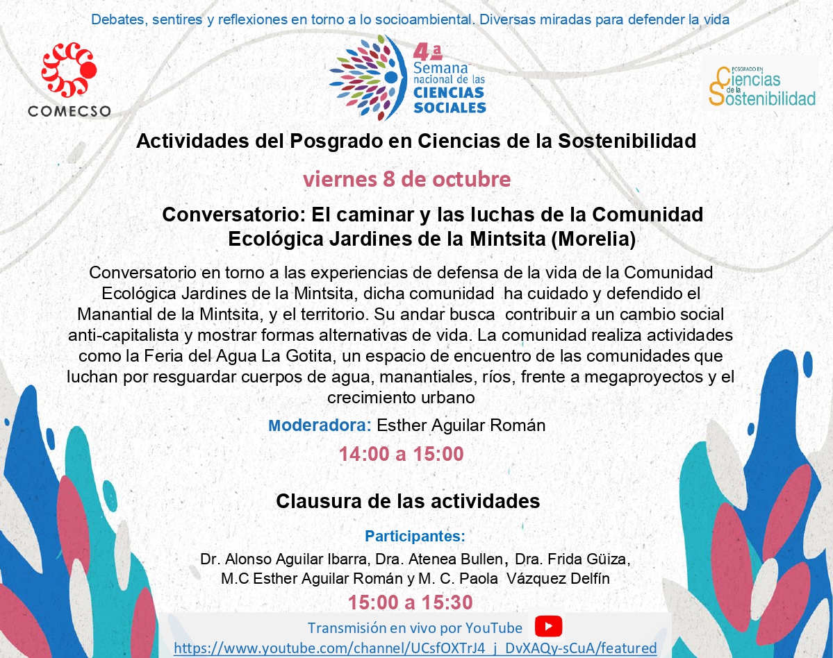 COMECSO's tweet photo. Actividades de cierre del posgrado en Ciencias de la Sostenibilidad del @IEcologiaUNAM #4SNCS
8 de octubre, a partir de las 12: 00 horas (CDMX)
Cartelera completa en https://t.co/6NaLuplouI https://t.co/gdk0dslXdh