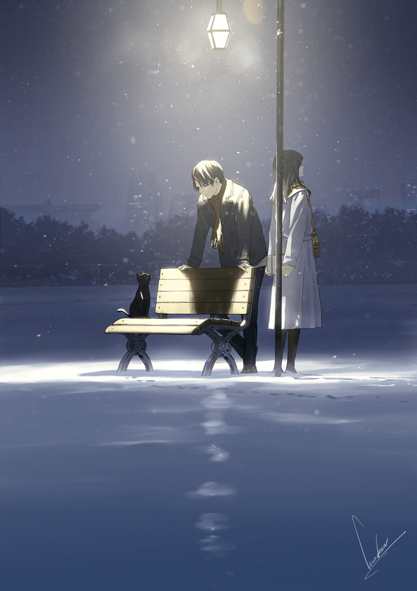 nidu4s's tweet photo. https://t.co/tQltf1L3Oi #original #loundraw #long_hair #tall_image #short_hair #standing #holding #signed #sky #outdoors #profile #long_sleeves #from_behind #night #shadow #arm_support #couple #leaning #leaning_forward #snowing #looking_down #light #winter #snow #striped https://t.co/YUVidEcDJs