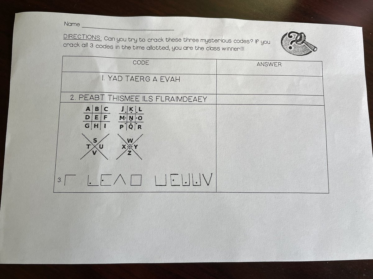 MissCziraky's tweet photo. Today, we read a biography about the man who deciphered the Egyptian Hieroglyphs. We began with trying to crack our own codes. We discussed how we felt, read the book, and then related our own feelings to how Jean-Francois felt when he was trying to crack this unknown language. https://t.co/YY0jhGwAZG