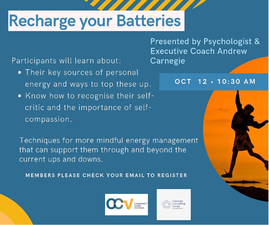 CommunityClubsV's tweet image. CCV members register to join the webinar next Tuesday ↘️ Ongoing lockdowns and restrictions? Taking a toll on your mental state? 
Learn how we can better care for ourselves during these uncertain times.
#webinar #mentalhealth  #covid #communityclubsvictoria