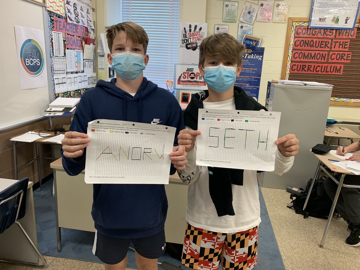 j_eisenberg87's tweet photo. #algebra students @CatonsvilleMS apply their learning of different types of slopes to create their names using colors @BCPSMATH #achievecreatetransform https://t.co/XjYK3ipoWm