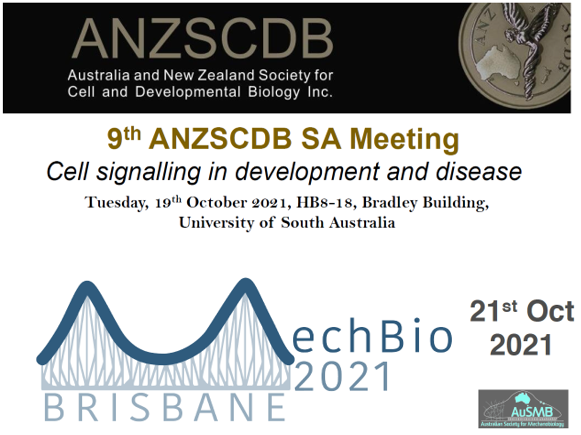ANZSCDB's tweet photo. Registrations for the Adelaide SA ANZSCDB meeting and Brisbane MechBio2021 close on Oct 12! Don't forget that both these meetings will also be on Zoom so all members can attend. View the programs for these meetings - SA: https://t.co/xXD07dTyrk; QLD: https://t.co/CK7VGQwzgK https://t.co/DtIG0zfP9c