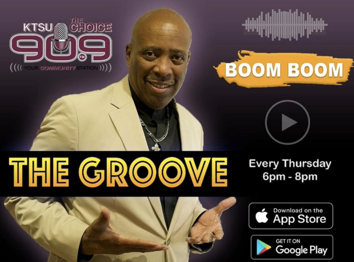 officialKTSU909's tweet photo. 🎶 Get In #THEGROOVE Every Thursday at 6PM with Your Host #BoomBoom 😎📲 Download the KTSU Mobile APP and #ListenLive Only on The Choice KTSU 90.9FM! #KTSU #Jazz #KTSUradio #KTSUstrong #KTSU909FM #KTSUCares #jazzmusic #Music #KTSUMember #publicradio https://t.co/pdyLGxQU7T