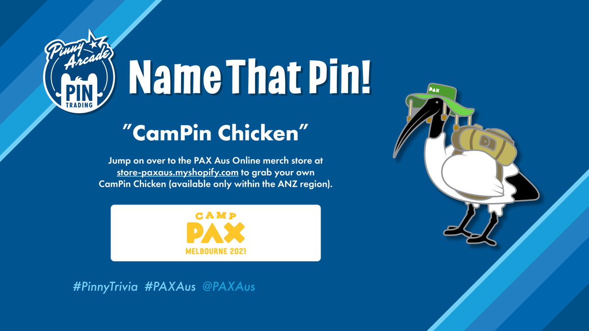 pinny_arcade's tweet photo. It's the CamPin Chicken pin by ReedPOP! Congrats to our winners @JoshCas34818963 and @ReviewTymeLuke!
Jump on over to the PAX Aus Online merch store at https://t.co/7HkSGlDnya to grab your own CamPin Chicken. *available only within the ANZ region #PinnyTrivia #PAXAus @PAXAus https://t.co/hl3eD1YhQ7