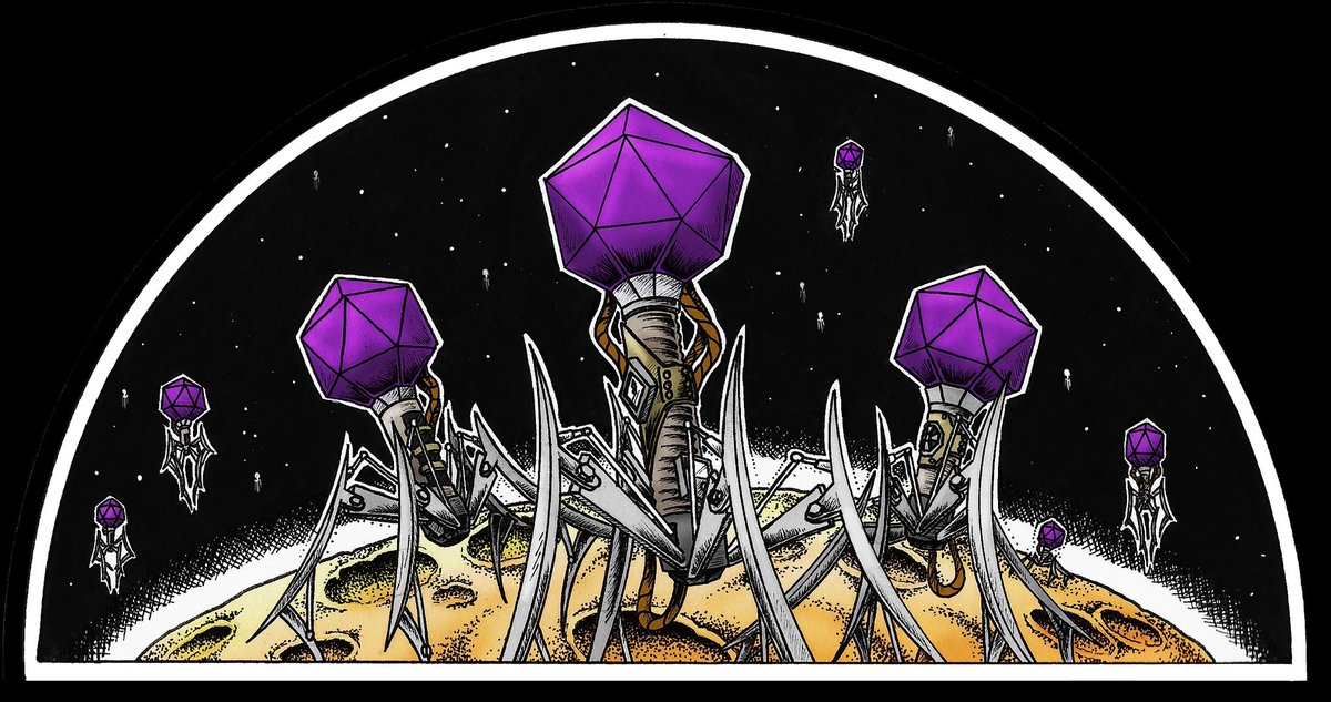 #Microber2021 I haven't been drawing a lot lately, so here's a scifi phage illustration I made a while ago! #phage #sciart