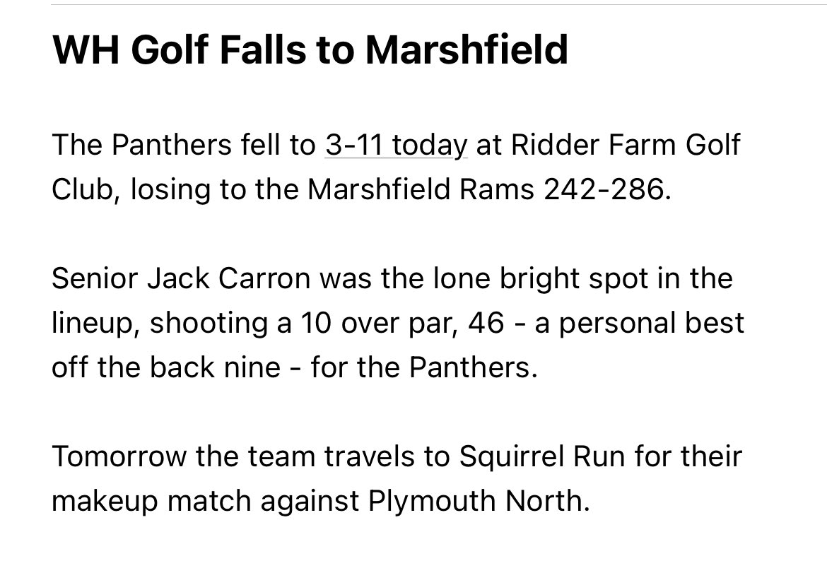 Jack Carron leads WH in loss to Marshfield