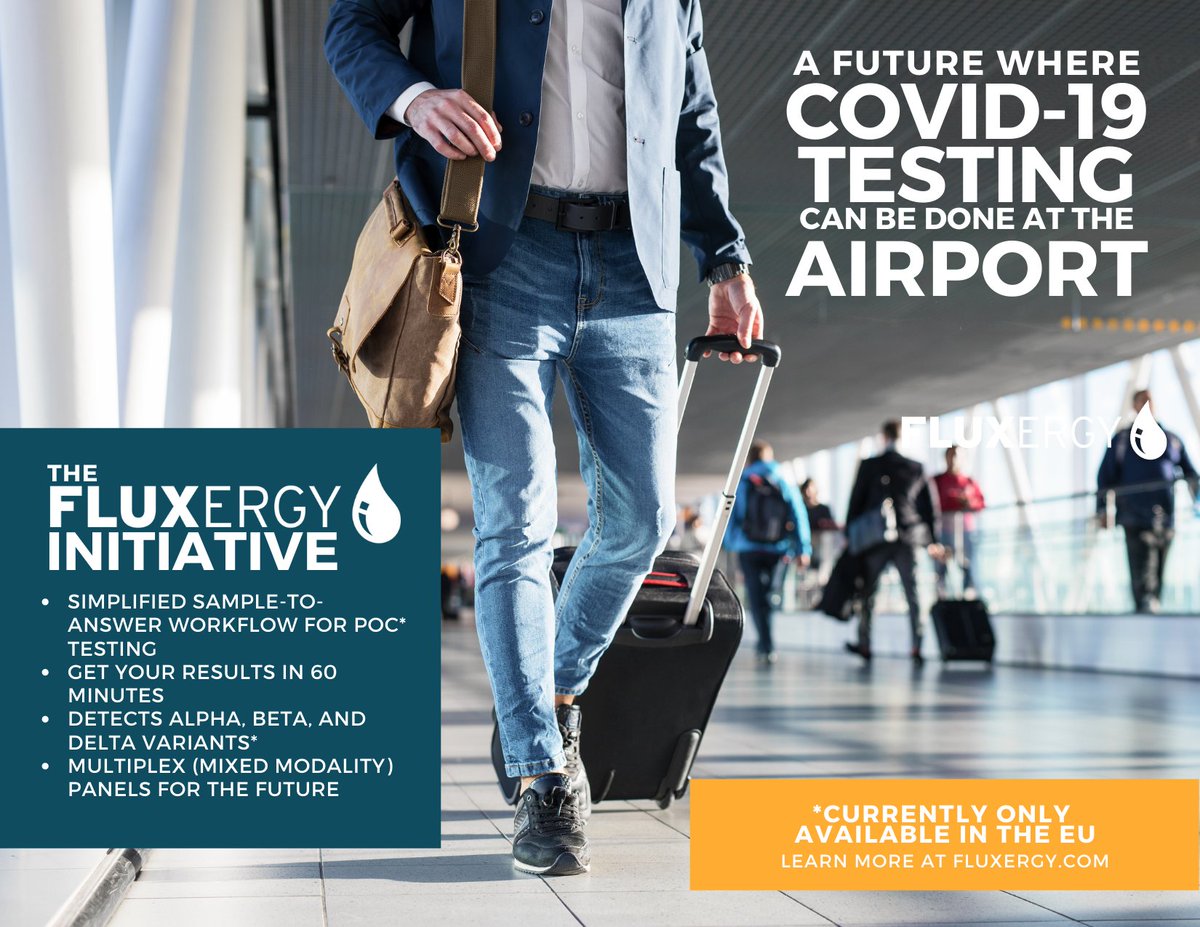 Fluxergy's tweet photo. Say no to missed flights and unnecessary quarantine. The Fluxergy platform has the potential to allow for testing on site in airports, which will help us reduce international and domestic COVID-19 transmission through a larger contact tracing network.
#covid19testing #poc https://t.co/LW2HfHwemj