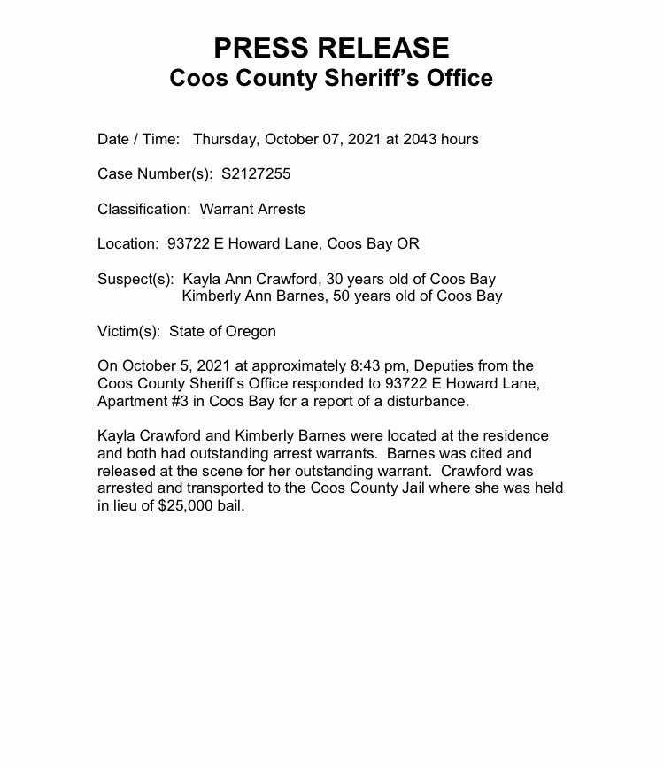 Coos_County_SO's tweet photo. Press Release: Warrant Arrests https://t.co/yEb5wabu71