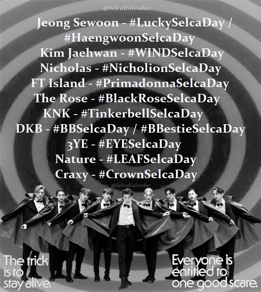 SelcaKalendar's tweet photo. D-3 Selca list of artists that begun @ 12am KST!
#HaengwoonSelcaDay/#LuckySelcaDay #WINDSelcaDay #NicholionSelcaDay #BBSelcaDay/#BBestieSelcaDay #PrimadonnaSelcaDay #TinkerbellSelcaDay #BlackRoseSelcaDay #EYESelcaDay #LEAFSelcaDay #CrownSelcaDay #KPOP https://t.co/YJ5mx1WCPo