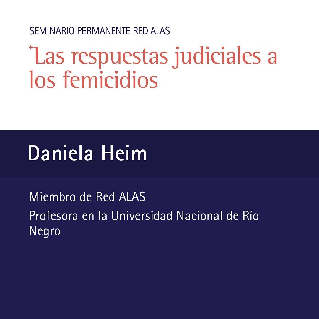 🟣 Seminario Permanente Red ALAS
Las respuestas judiciales a los femicidios
 
🗣 Expositora:
• <a href="/DanielaHeim5/">Daniela Heim</a>, <a href="/UNRIONEGRO/">UNRN</a> 
 
🗣 Comentarios:
• <a href="/ElaWieckoCastil/">Ela Wiecko</a>, <a href="/unb_oficial/">UnB</a> l
• <a href="/mayraveliz15/">Mayra Veliz</a>, @SoyUSAC 
 
👉 Disponible en:
revistas.unam.mx/index.php/rfdm…

#RedALAS #SeminarioALAS