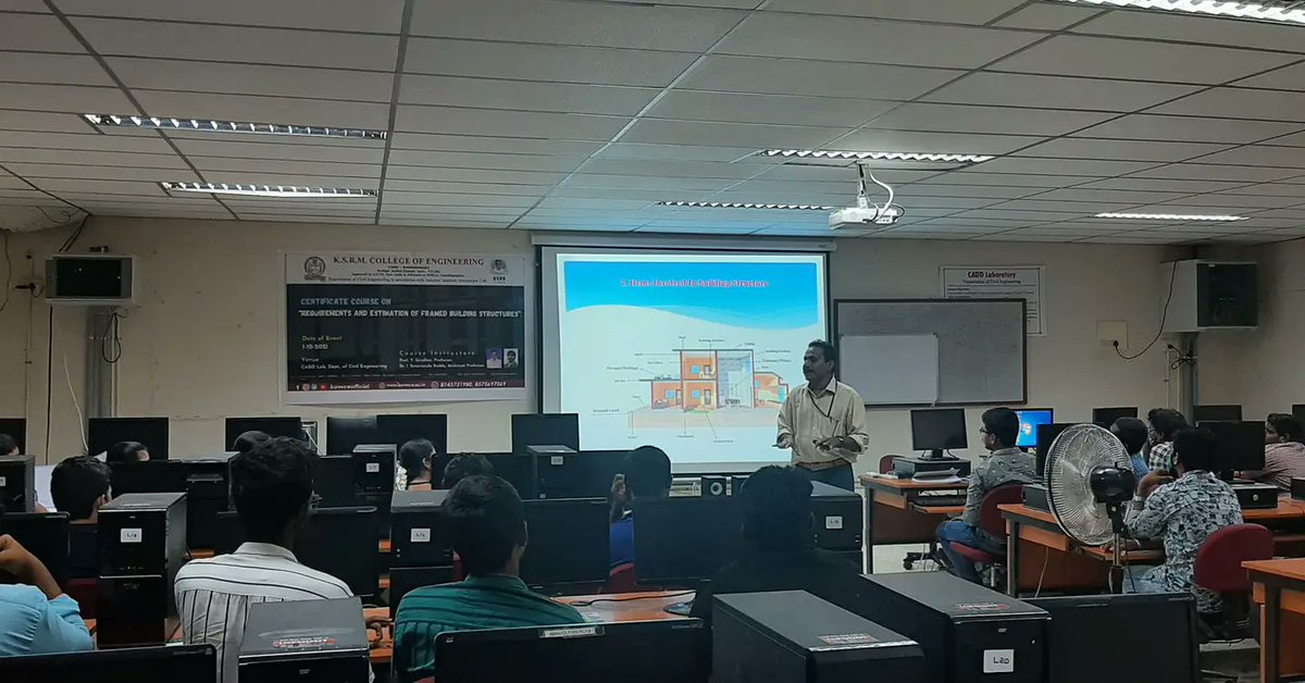 ksrmceofficial's tweet photo. Day 3 pics of certificate course on the "Requirements and Estimation of Framed Building Structures" organized by Department of civil engineering in association with the Industry Institute Interaction Cell

#KSRM #ksrmce #jntua #AICTE #aishe  #buildingstructure #certificatecourse https://t.co/7RQE0runx4