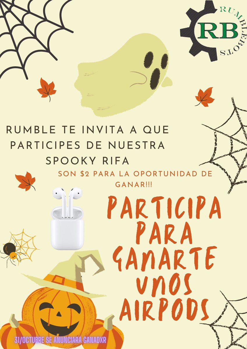 rumblebotsuprm's tweet photo. hola a todes! esperamos que estén bien, estamos haciendo una spooky rifa para la oportunidad de ganar unos airpods🎃 si te interesa participar envíanos un dm👀 https://t.co/vvAsx53Zjr