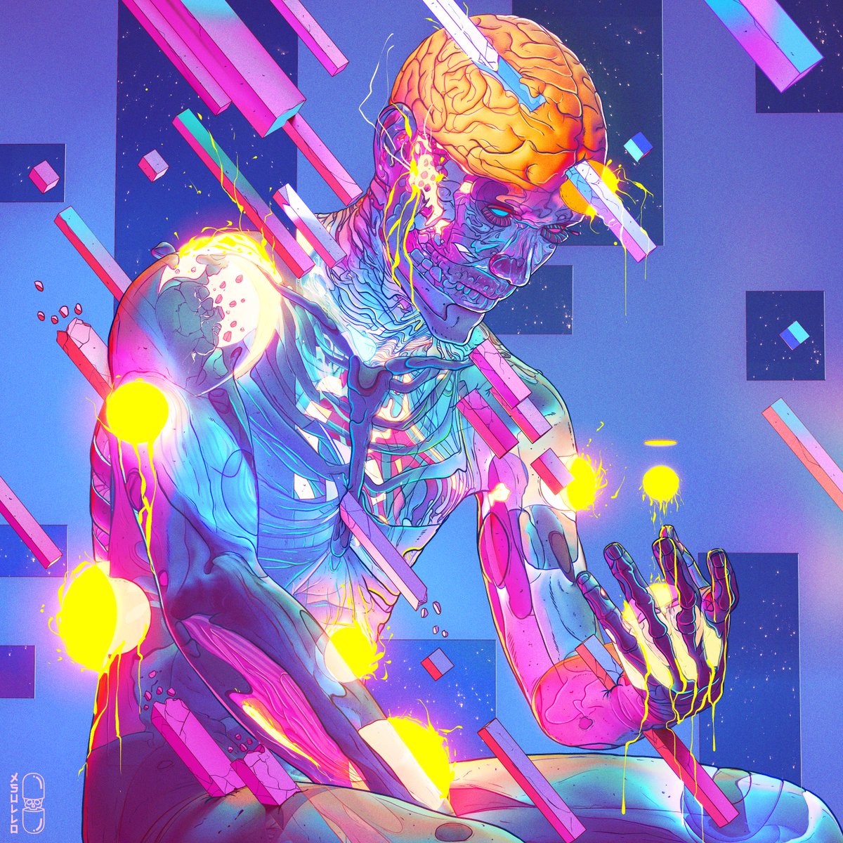 XSULLO's tweet photo. Forsaken, 2021.  GN wherever you are 🌙  If you gaze long enough into an abyss, the abyss will gaze back into you🟡 https://t.co/7Jkp12v2Yt