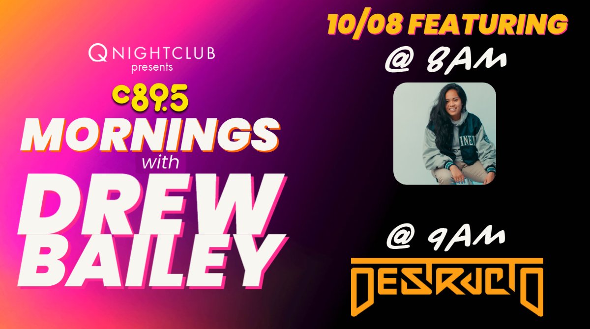 Good morning! Hang out this AM as C895 Mornings with <a href="/drewradio/">Drew Bailey</a> chats with "All Together Now" headliner <a href="/chongmakesmusic/">chongthenomad</a> at 8am and then at 9am he will be hanging with <a href="/destructoamf/">Destructo</a> (who is playing <a href="/qnightclub/">Q Nightclub</a> TONIGHT)! Catch it all at C895.org/listen